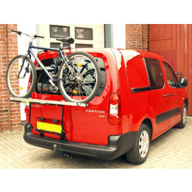 Fahrradträger Peugeot Partner II mit Flügeltüren - Mittellader - Montage ohne Bohren an der linken Tür - Türen können geöffnet werden - unbeladen