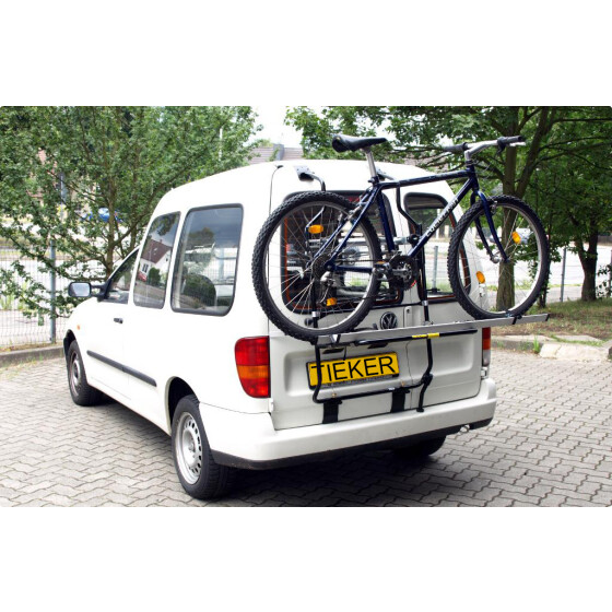 Fahrradträger Paulchen - VW Caddy II Typ 9KV mit Flügeltüren - Mittellader - Montage ohne Bohren - Türen sind nicht blockiert (unbeladen)