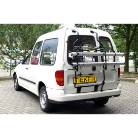 Heckträger VW Caddy II 9KV mit Flügeltüren - Schienen sind anklappbar (veringerte Fahrzeuglänge) - Rücklichter werden nicht verdeckt