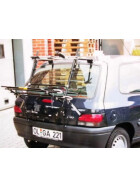 Paulchen Heckträger - Renault Clio 1 ab 04/1994 - 08/1998  - mit optionalen Trägersystem, Schienensystem und Zubehör