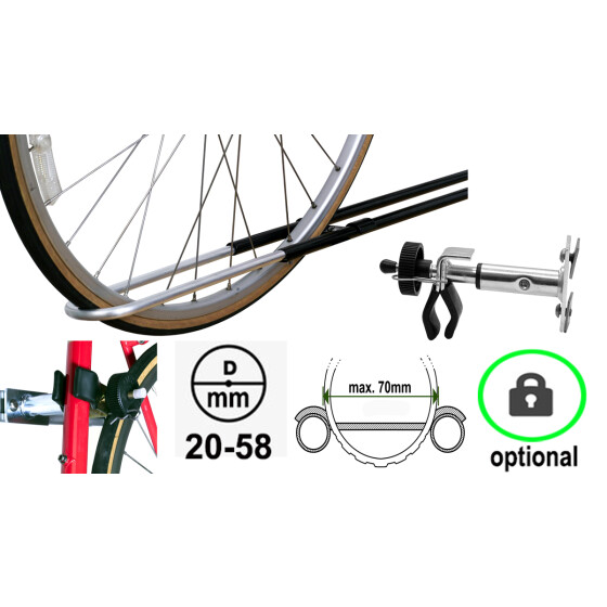Fahrradträger Paulchen - Schiene 4010 - für das 1. Rad - max. Rahmenstärke 27-80mm - max. Reifenbreite 70mm - optional abschließbar