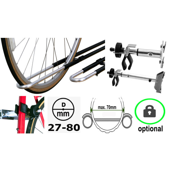Fahrradschiene Paulchen 4020 ComfortClass Plus M - max. Reifenbreite 70mm  - max. Rahmendurchmesser 27-80mm - optional abschließbar