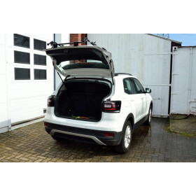 Heckklappenträger - VW T-Cross Typ C1 ab 04/2019- - Mittellader - Kofferraum kann geöffnet werden (unbeladen) - Veloträger für 3 Räder